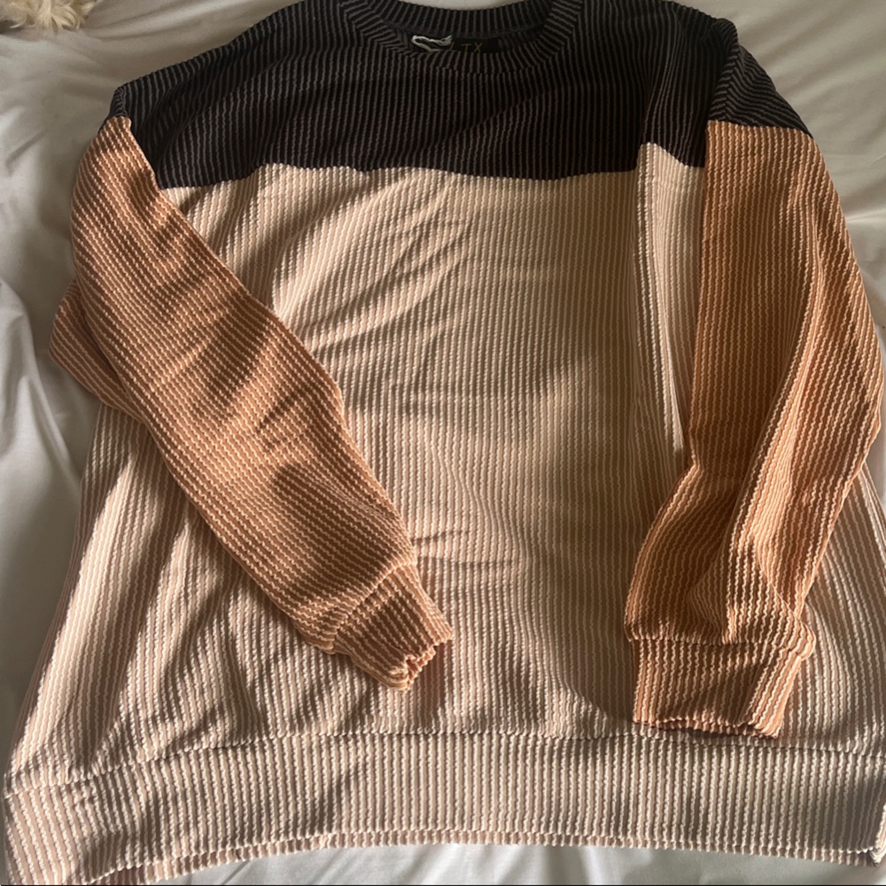 Women's Colorblock Sweater - dark gray, Cream, Tan